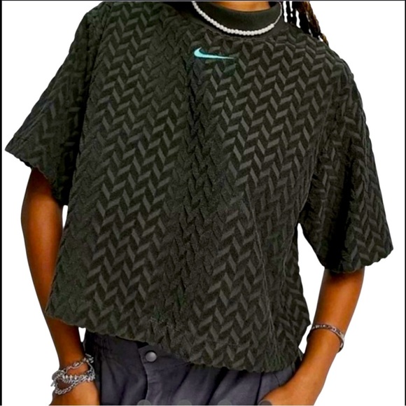 Women’s Nike Sportswear Terry Cropped Top Short Sleeve Mock Oversized M - Picture 2 of 7